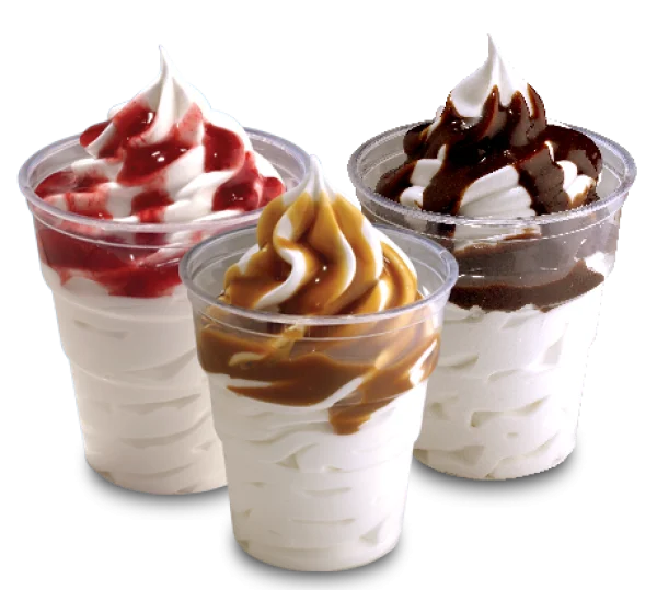 Three Ice Cream Sundaes with Flavored Syrups PNG