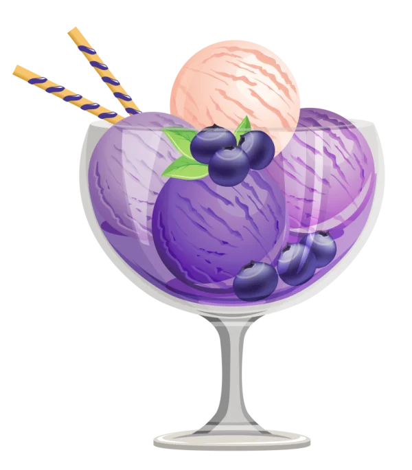 Blueberry and Vanilla Ice Cream Sundae PNG