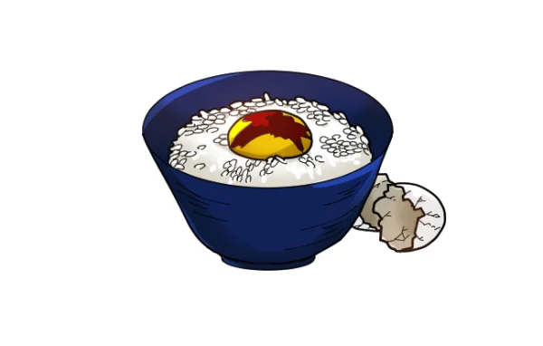 Bowl of Rice with Raw Egg and Sauce PNG Transparent Background