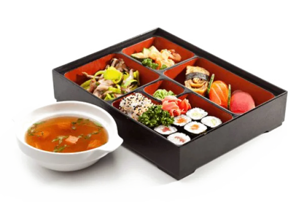 Japanese Bento Box with Miso Soup PNG