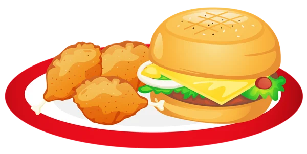 Burger and Fried Chicken Plate PNG Transparent Background