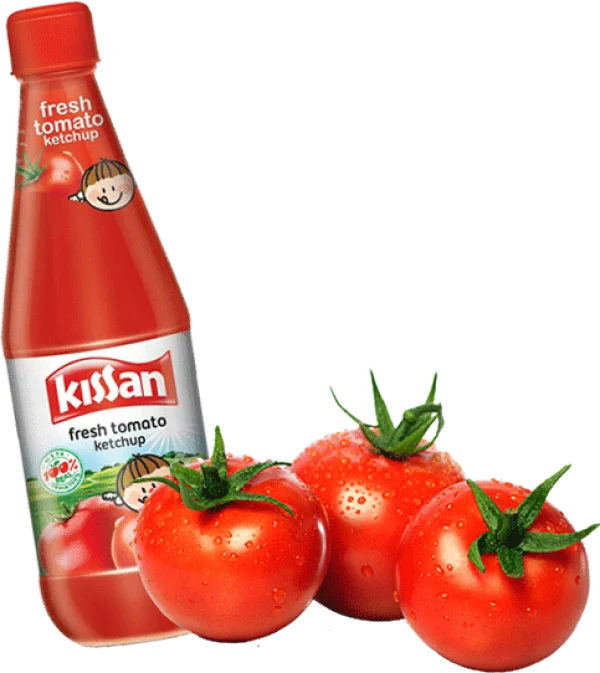 Kissan Fresh Tomato Ketchup Bottle with Tomatoes PNG