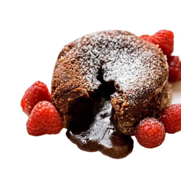 Chocolate Lava Cake with Raspberries PNG