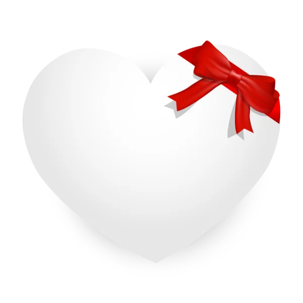 White Heart with Red Bow PNG Transparent Background
