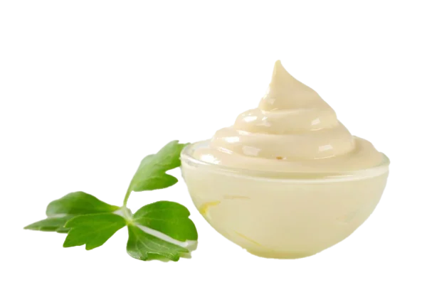 Creamy Mayonnaise in Bowl with Green Leaf PNG Transparent Background