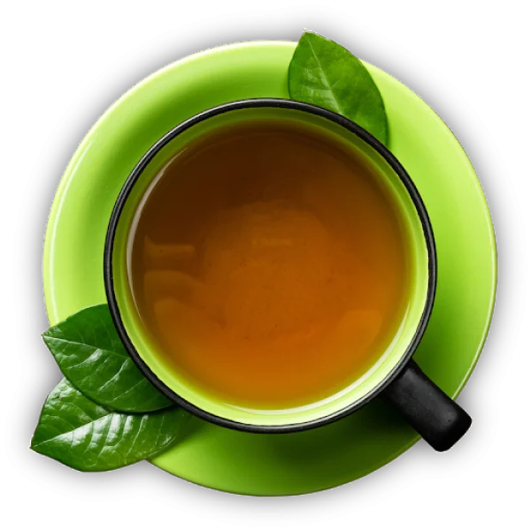 Green Tea Cup with Leaves PNG Transparent Background