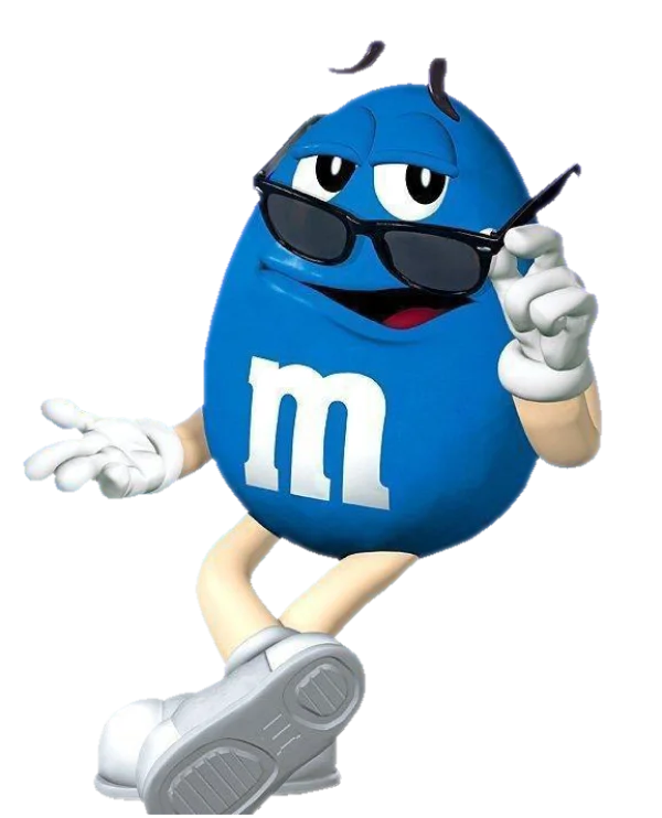 Blue M&M Character with Sunglasses PNG