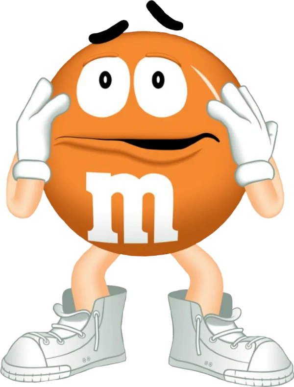 Orange M&M Character with Surprised Expression PNG