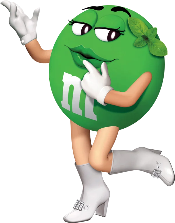 Green M&M Character with Mint Leaves PNG