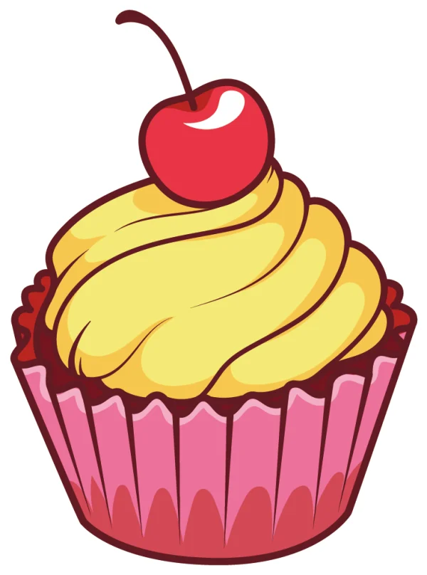 Cartoon Cupcake with Cherry PNG Transparent Background