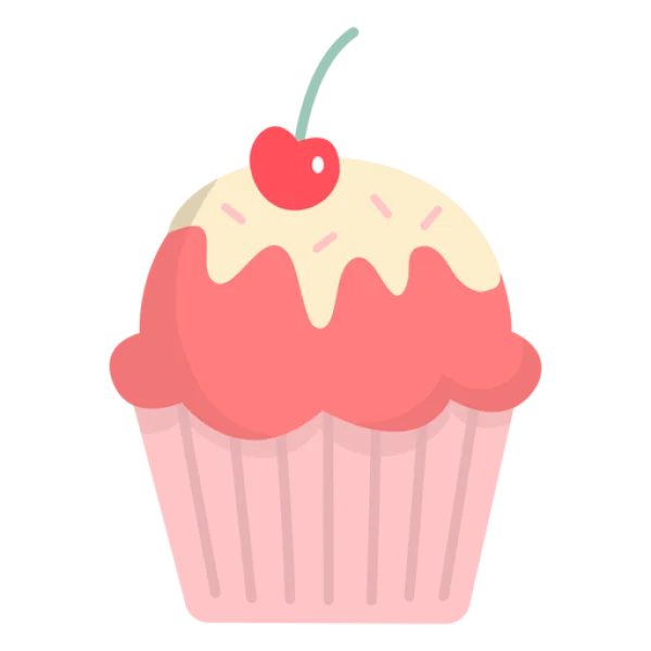 Cartoon Pink Cupcake with Cherry PNG