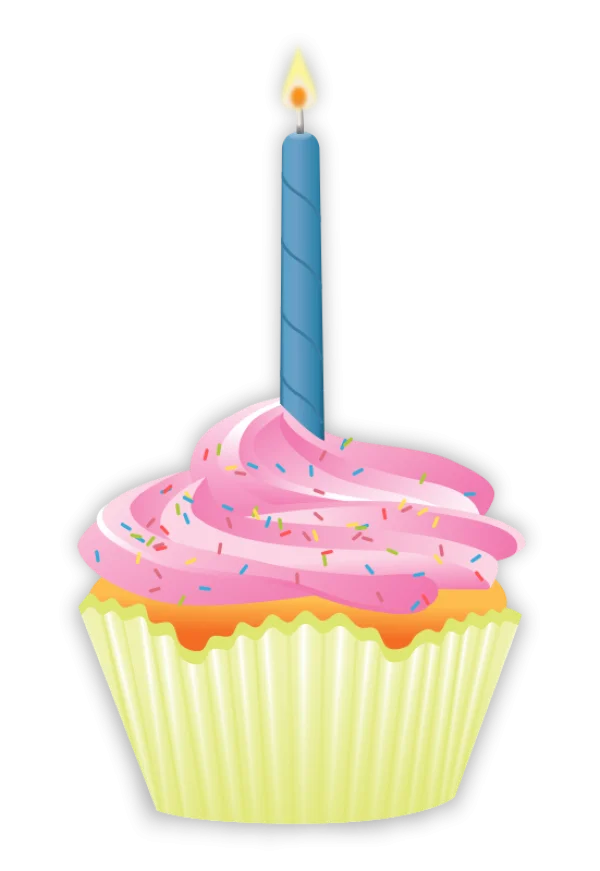 Birthday Cupcake with Lit Candle PNG