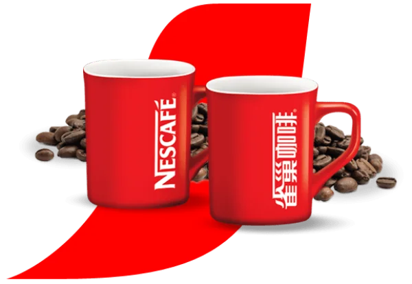 Nescafe Red Coffee Mugs with Beans PNG Transparent Background