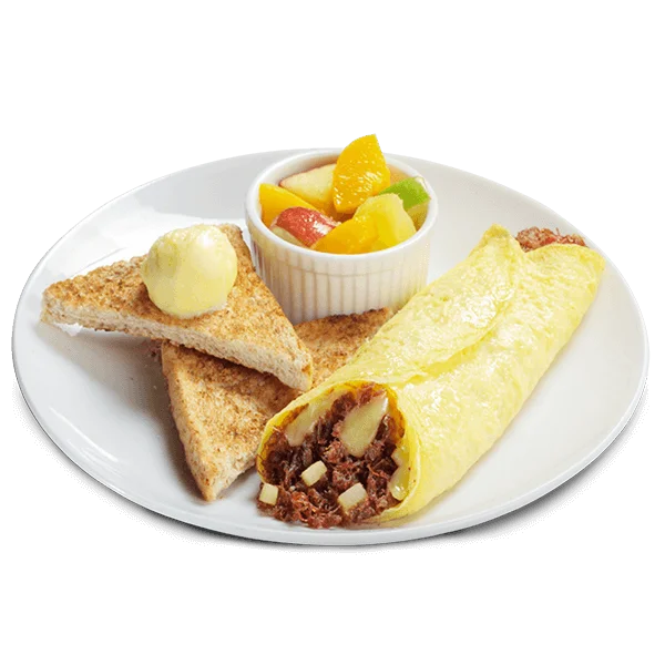 Breakfast Plate Omelet Toast Fruit PNG Transparent Background