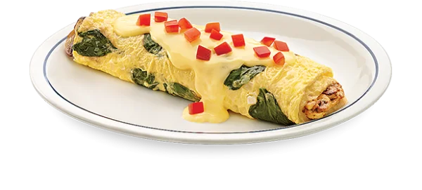 Spinach Omelette with Cheese Sauce and Tomatoes PNG