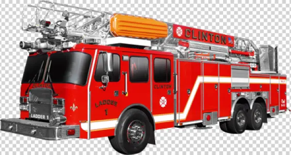 Red Fire Truck with Ladder PNG Transparent Background