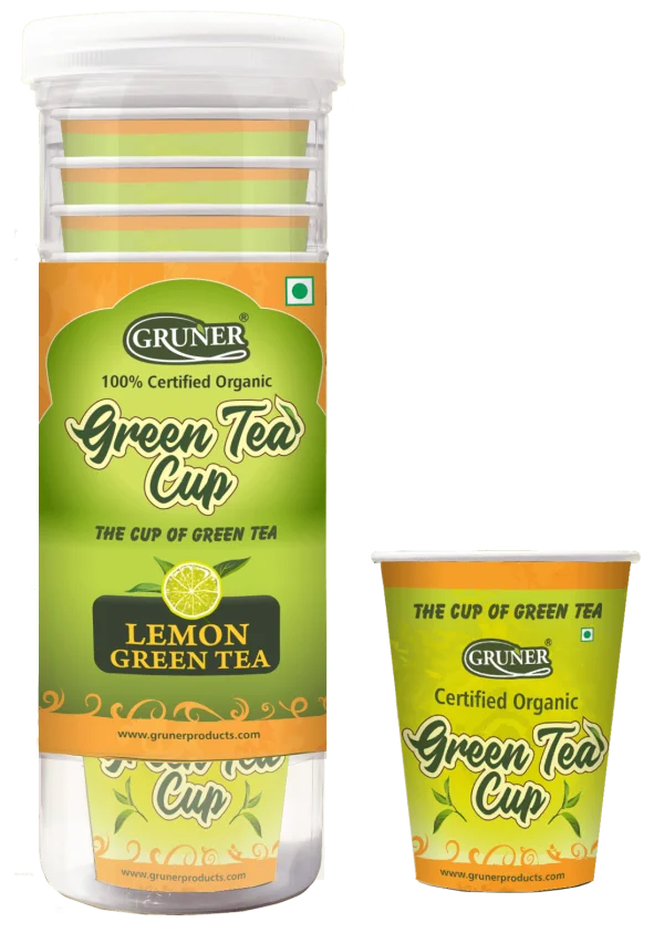 Gruner Lemon Green Tea Cups Stack and Single Cup PNG