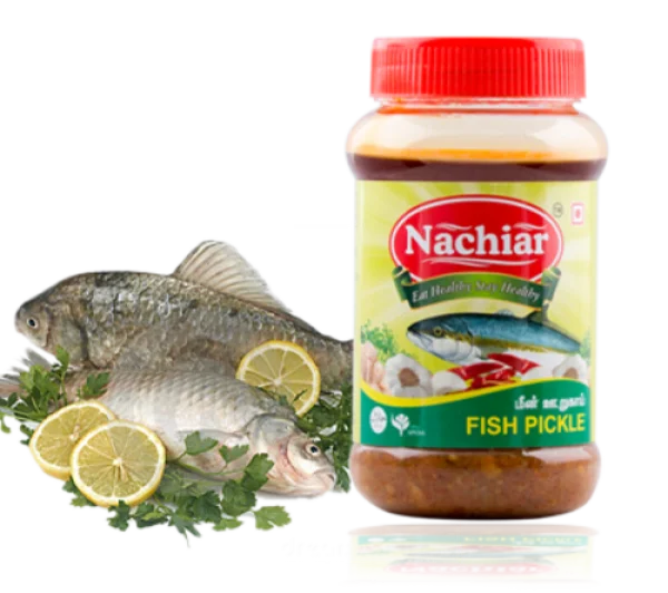 Nachiar Fish Pickle Jar with Fresh Fish and Lemon PNG