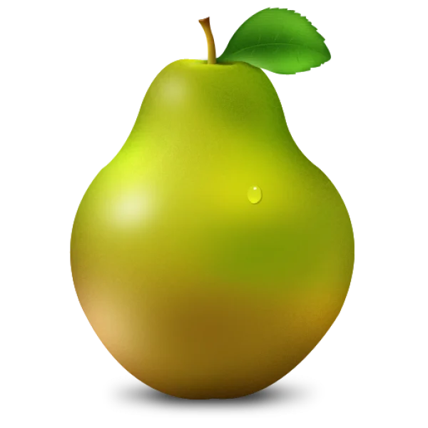 Cartoon Pear with Leaf and Water Droplet PNG