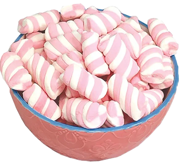 Pink and White Swirl Marshmallows Bowl PNG