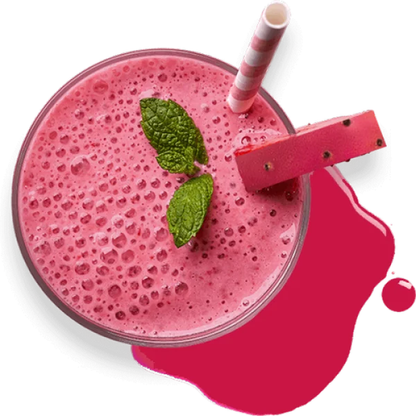 Pink Smoothie Drink with Mint and Fruit PNG