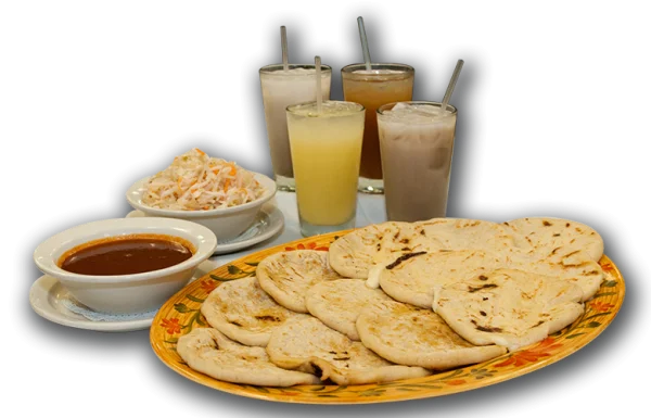 Salvadoran Pupusas Meal with Drinks Transparent PNG