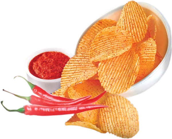 Spicy Ruffled Potato Chips with Dip and Chili PNG