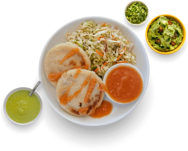 Pupusas with Curtido, Sauces, and Guacamole PNG Transparent