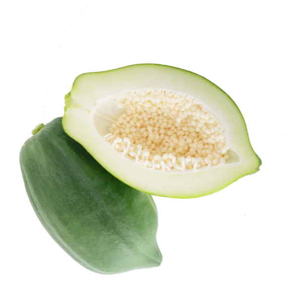 Green Papaya Whole and Sliced PNG Transparent Background