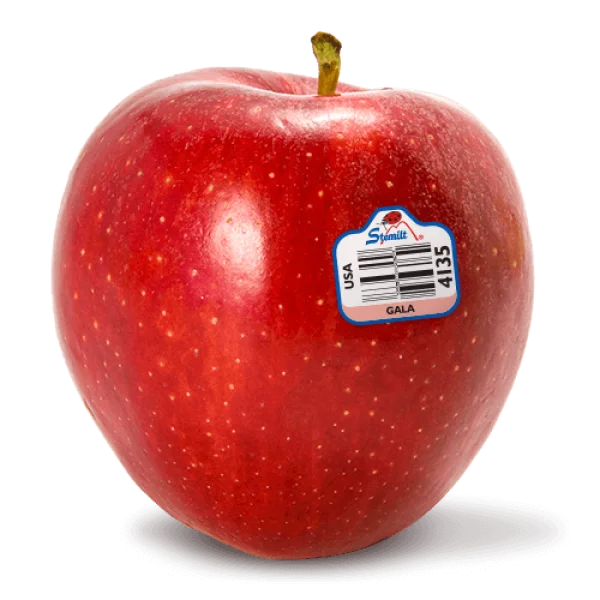 Red Gala Apple with Sticker PNG Transparent Background