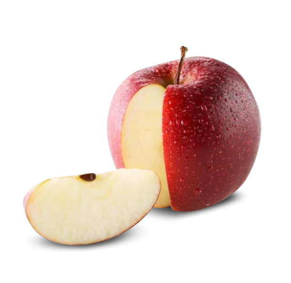 Red Apple Sliced with Water Droplets PNG Transparent