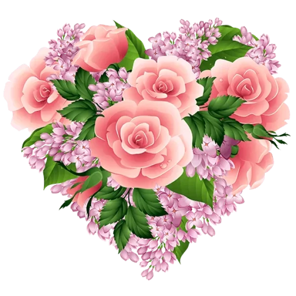 Floral Heart with Pink Roses and Lilac PNG