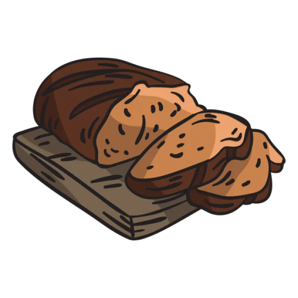 Cartoon Sliced Bread Loaf on Cutting Board PNG