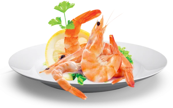 Shrimp on Plate with Lemon PNG Transparent Background