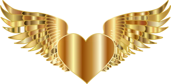 Golden Heart with Wings PNG Transparent Background