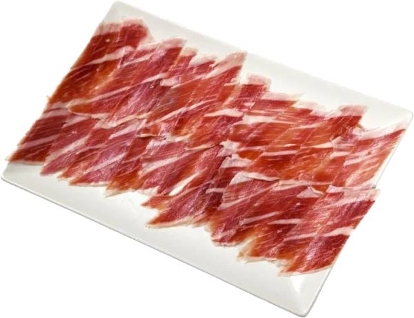 Sliced Jamón on Plate PNG Transparent Background