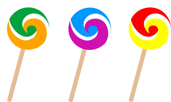 Three Colorful Swirl Lollipops PNG Transparent Background