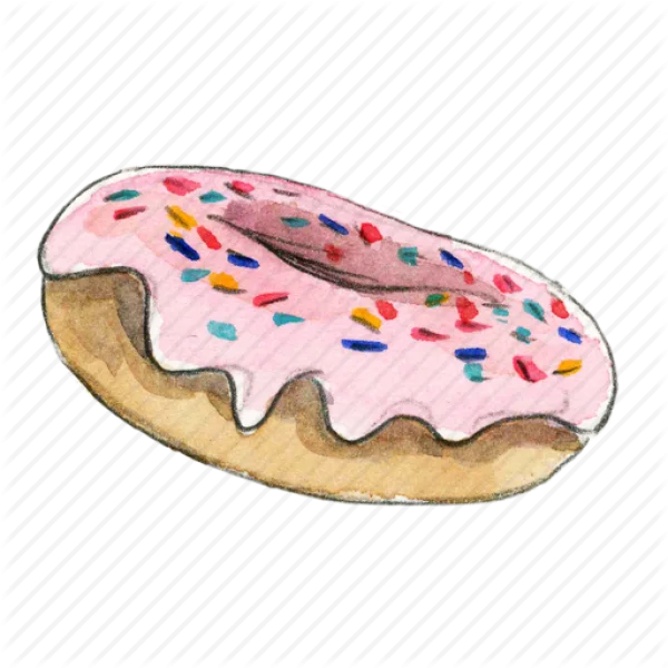 Watercolor Donut with Pink Icing and Sprinkles PNG