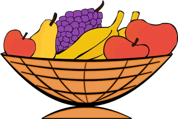 Cartoon Fruit Basket with Assorted Fruits PNG