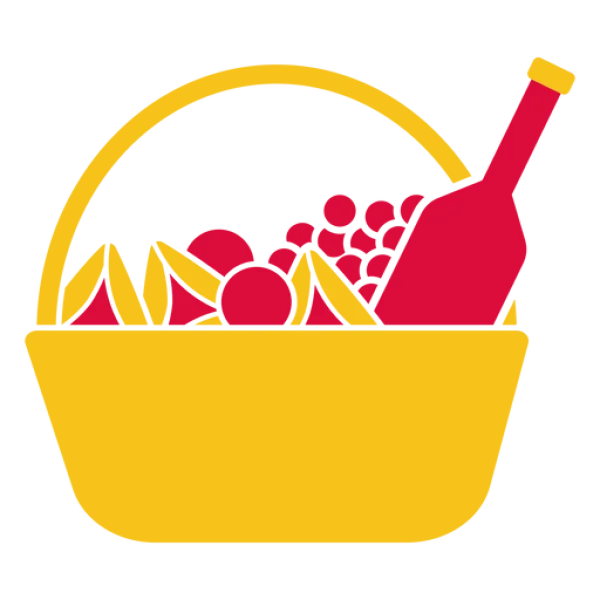 Picnic Basket with Wine and Fruit PNG