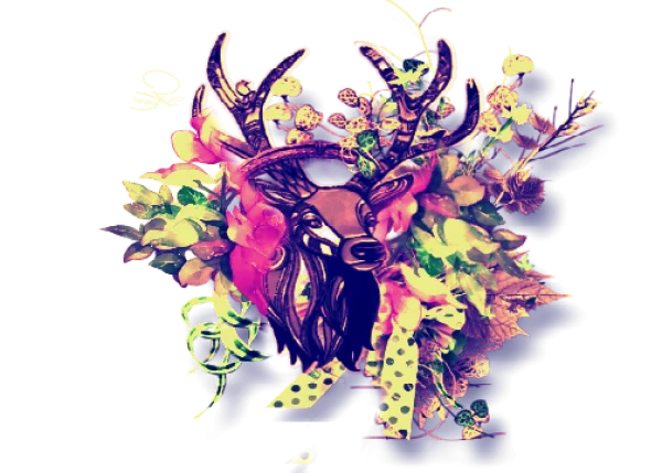 Stylized Deer Head with Floral Antlers PNG Transparent Background