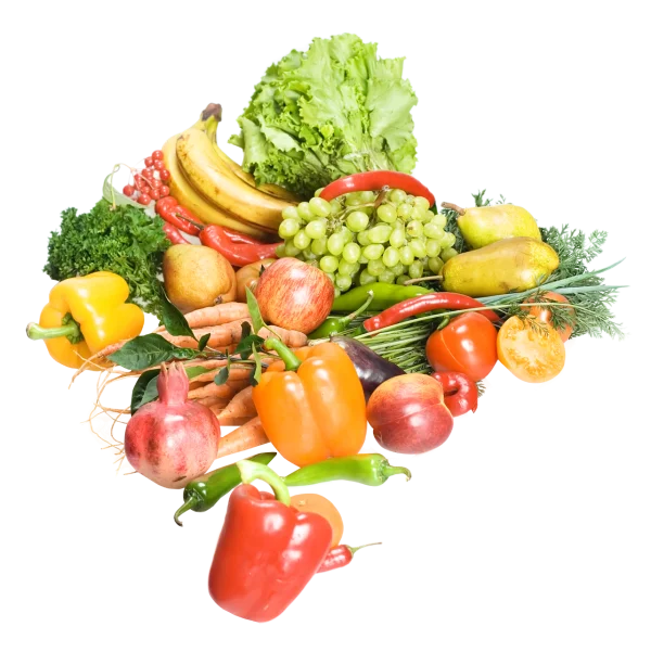 Assorted Fresh Fruits and Vegetables Pile PNG