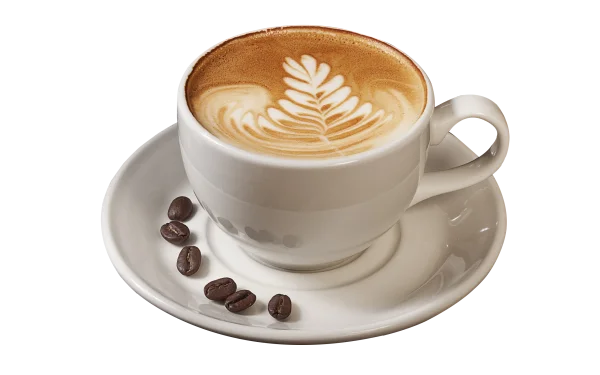 Latte Art Coffee Cup with Beans PNG Transparent Background