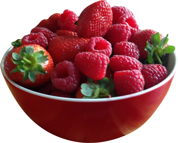 Bowl of Strawberries and Raspberries PNG