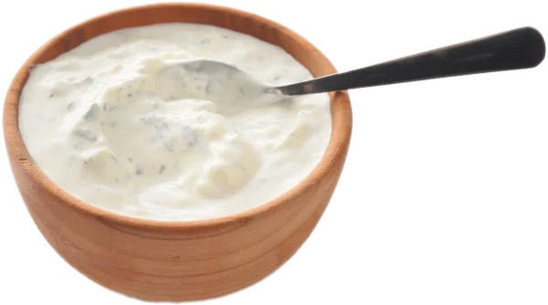 White Sauce in Wooden Bowl with Spoon PNG Transparent Background