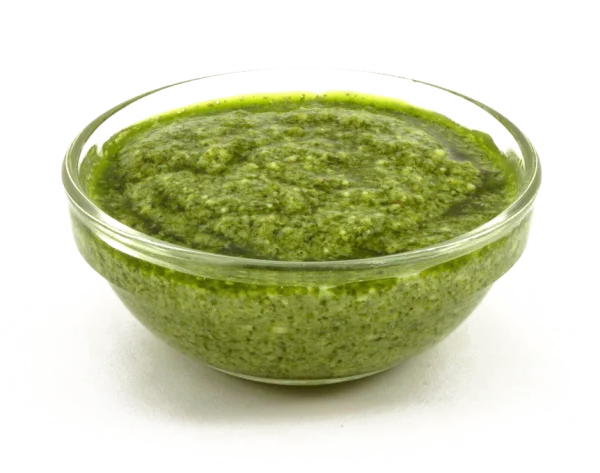 Pesto Sauce in Glass Bowl PNG Transparent Background