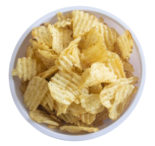 Ruffled Potato Chips in White Bowl PNG Transparent Background