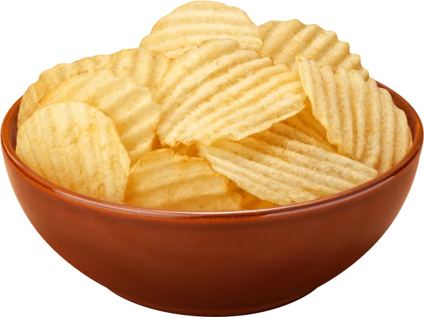 Wavy Potato Chips in Bowl PNG Transparent Background