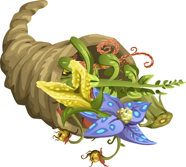 Stylized Cornucopia with Colorful Flowers PNG