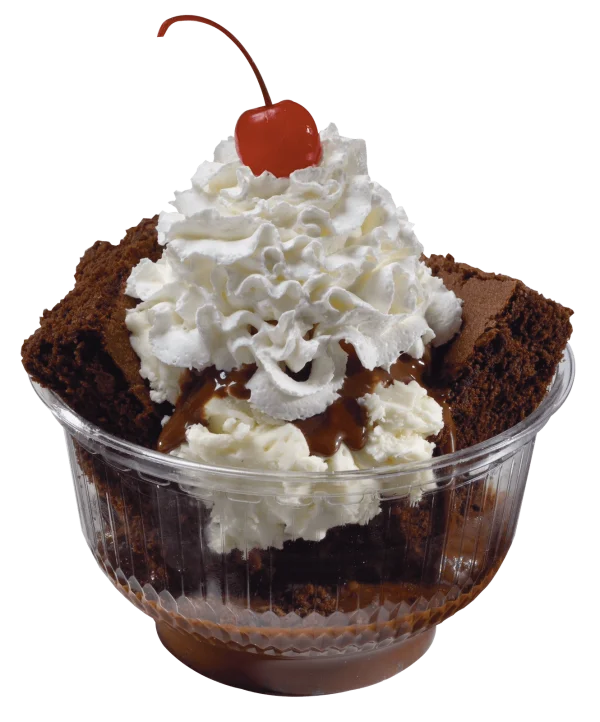 Brownie Sundae with Whipped Cream and Cherry PNG